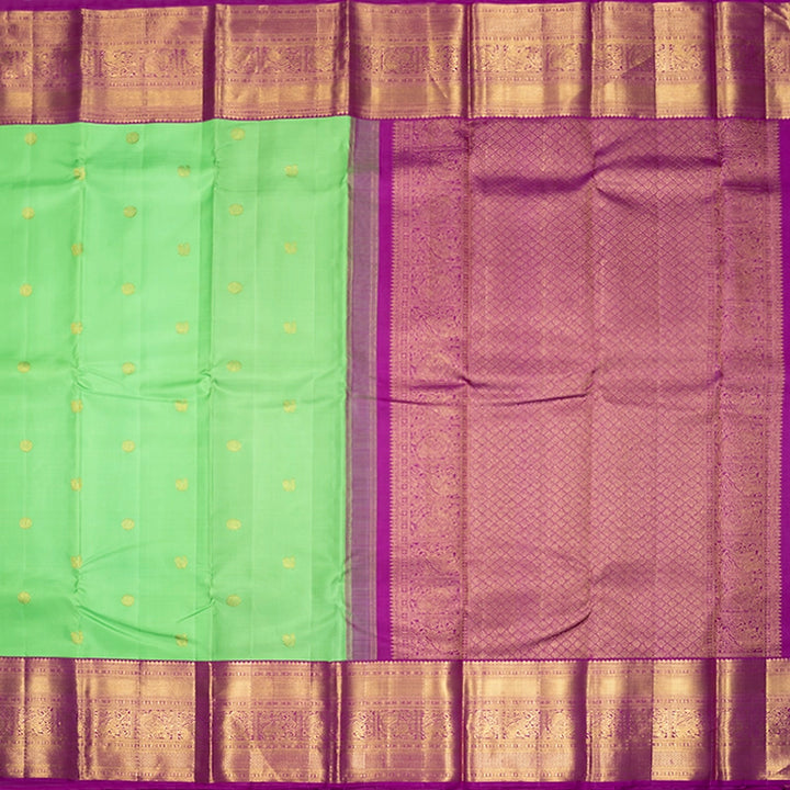 Hayagrivas Handloom Parrot Green Kanjivaram Silk Saree with Magenta Border KBF727G1-1