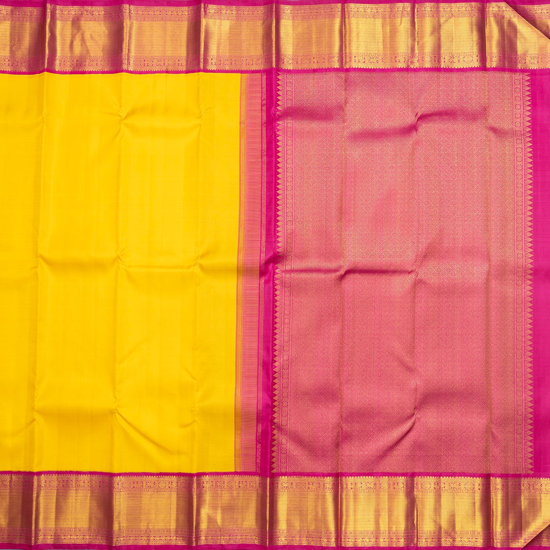 Hayagrivas Handloom Mambazham Yellow Kanjivaram Silk Saree with Pink Border KBF741H2-3