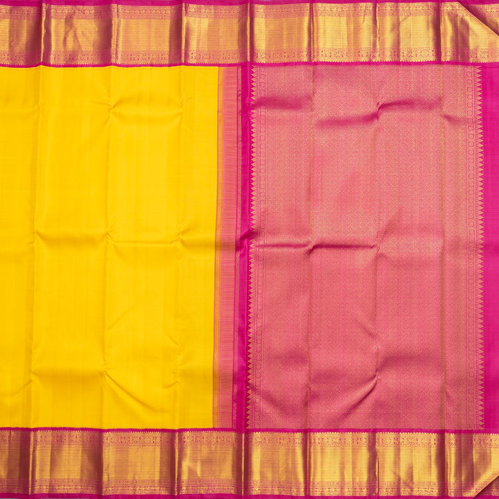 Hayagrivas Handloom Mambazham Yellow Kanjivaram Silk Saree with Pink Border KBF741H2-3