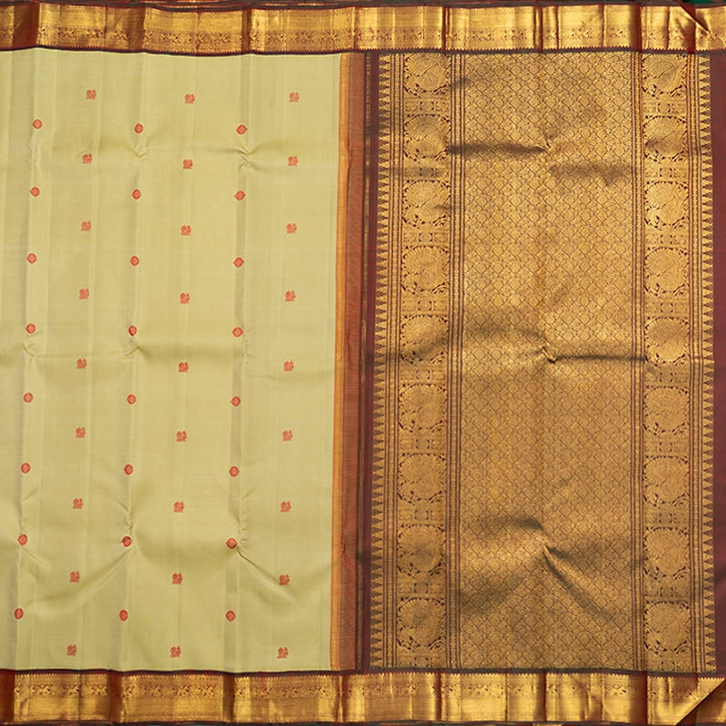 Hayagrivas Handloom Mild Elaichi Green Kanjivaram Silk Saree with Manthalir Border KBF741H3-1
