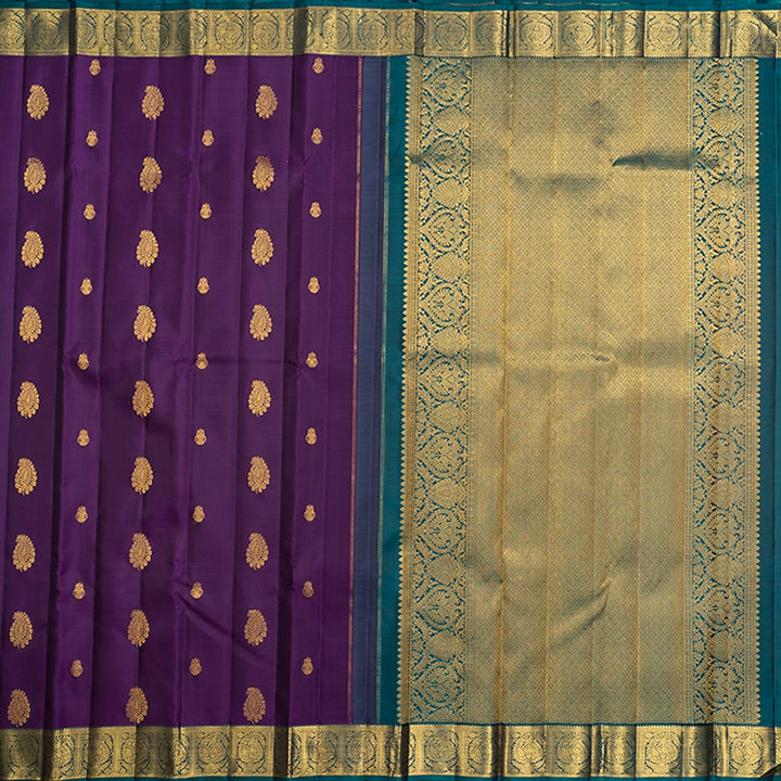 Hayagrivas Handloom Purple Kanjivaram Silk Saree with Peacock Green Border KBF741H4-1