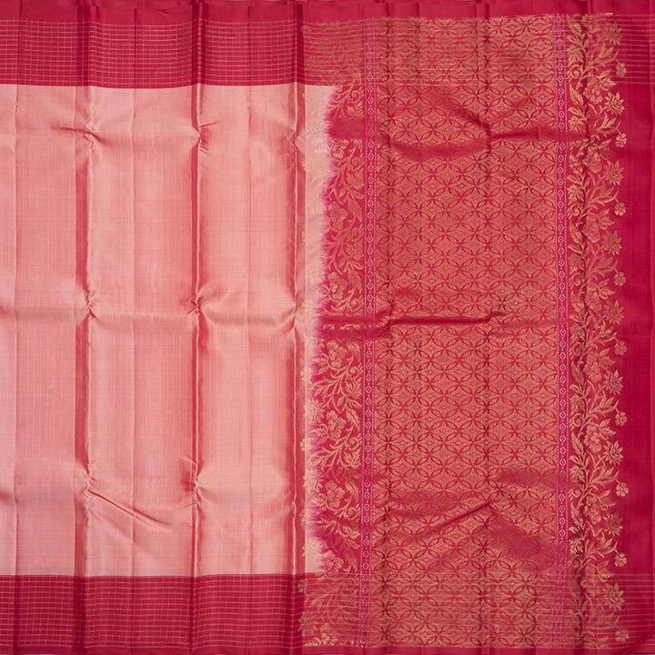 Hayagrivas Handloom Peach Pink Kanjivaram Silk Saree with Maroon Border KBF777H7-2