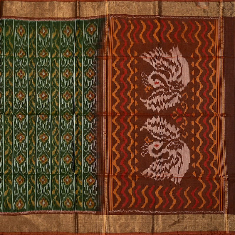 Hayagrivas Mehandi Green Ikkat Kora Silk Cotton Saree SSCBF155H1-22