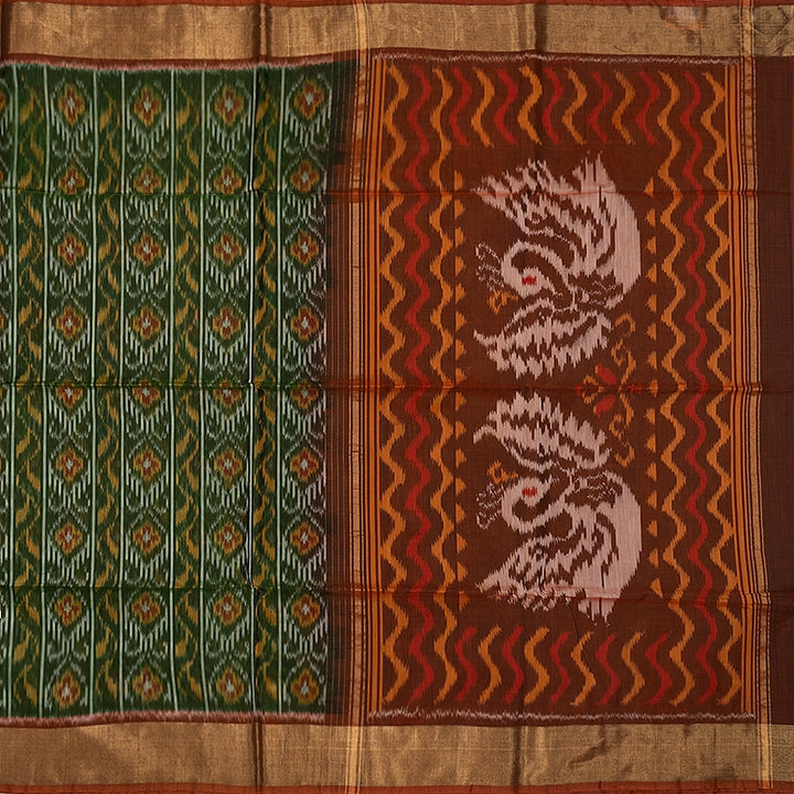 Hayagrivas Mehandi Green Ikkat Kora Silk Cotton Saree SSCBF155H1-22