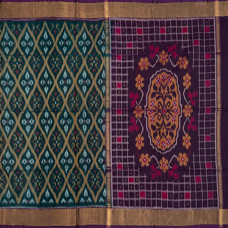 Hayagrivas Peacock Green Ikkat Kora Silk Cotton Saree SSCBF155H1-23