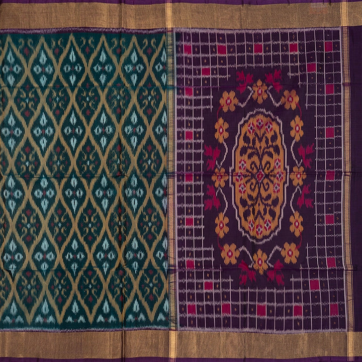 Hayagrivas Peacock Green Ikkat Kora Silk Cotton Saree SSCBF155H1-23