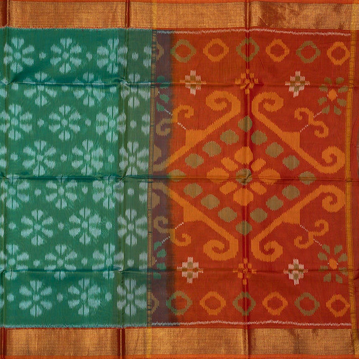 Hayagrivas Sea Green Ikkat Kora Silk Cotton Saree SSCBF155H1-28