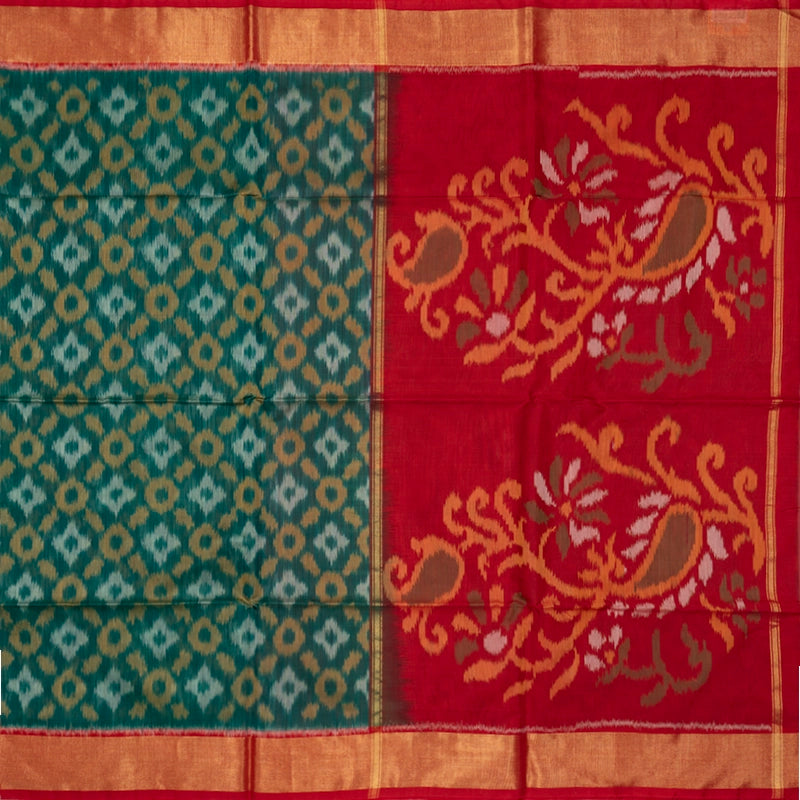 Hayagrivas Bottle Green Ikkat Kora Silk Cotton Saree SSCBF155H1-87