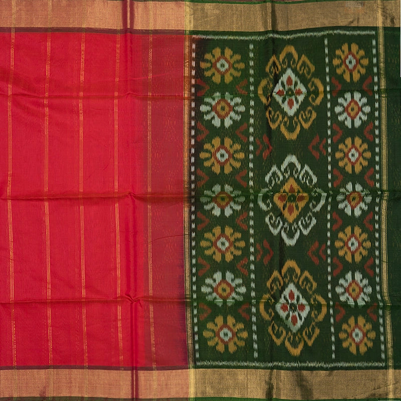Hayagrivas Red Ikkat Kora Silk Cotton Saree SSCBF155H2-3