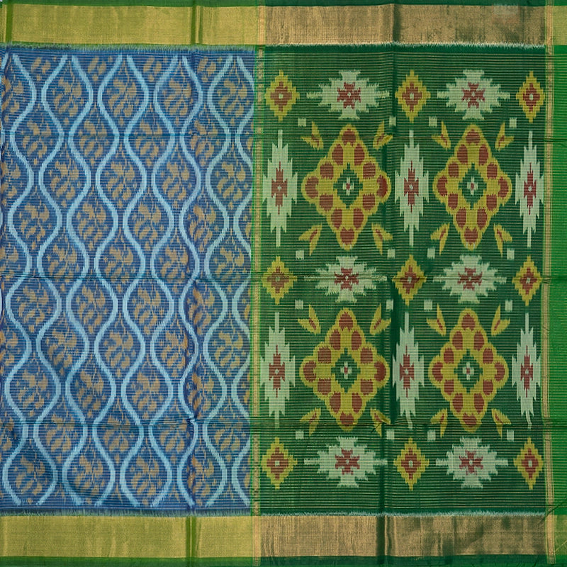 Hayagrivas Rama Blue Ikkat Kora Silk Cotton Saree SSCBF155H3-15