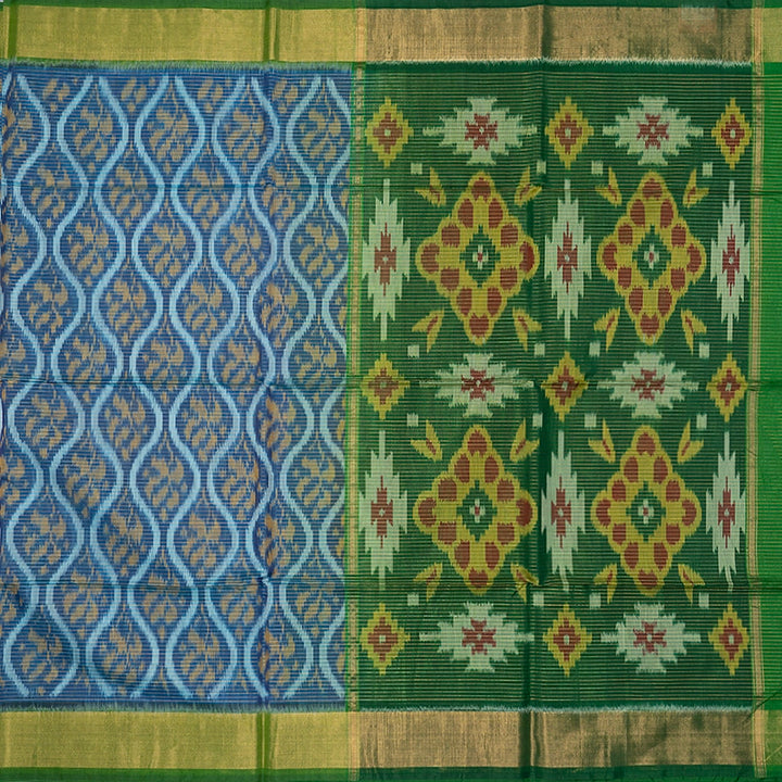 Hayagrivas Rama Blue Ikkat Kora Silk Cotton Saree SSCBF155H3-15