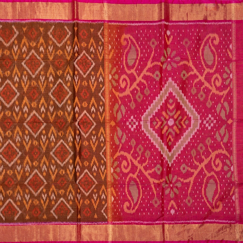 Hayagrivas Rust Orange Ikkat Kora Silk Cotton Saree SSCBF155H3-19