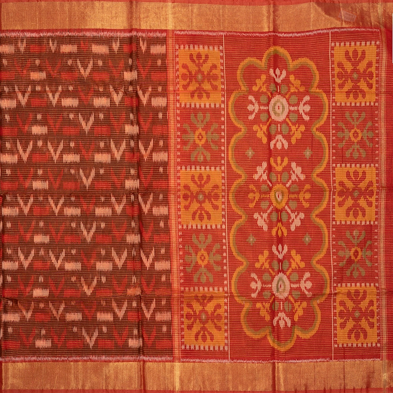 Hayagrivas Rust Brown Ikkat Kora Silk Cotton Saree SSCBF155H3-20