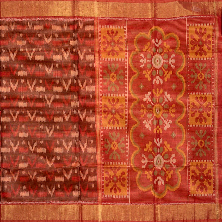 Hayagrivas Rust Brown Ikkat Kora Silk Cotton Saree SSCBF155H3-20