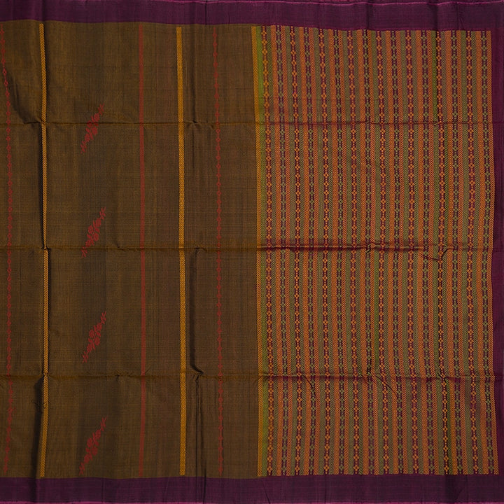 Hayagrivas Earthy Brown Kora Silk Cotton Saree SSCBF156H2-20