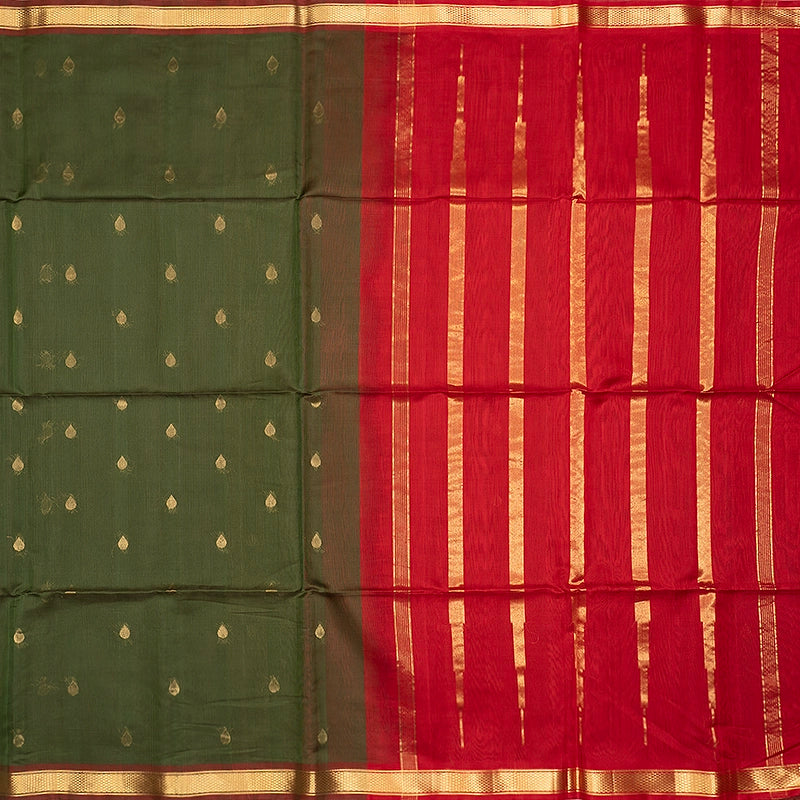 Hayagrivas Mehandi Green Kora Silk Cotton Saree SSCBF156H3-15