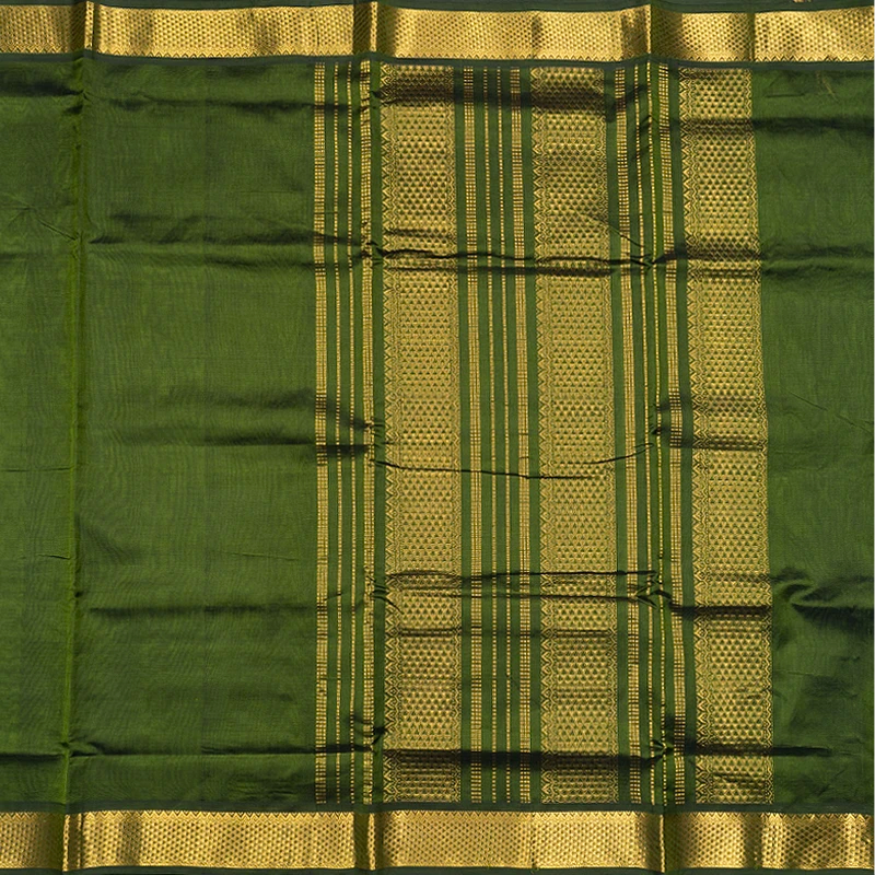Hayagrivas Mehandi Green Pure Ten Yards Silk Cotton Saree SSCBF174I1-1