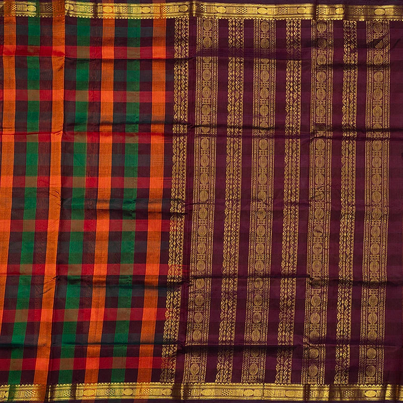 Hayagrivas Multicolour Checks Pure Silk Cotton Saree SSCBF175I5-1