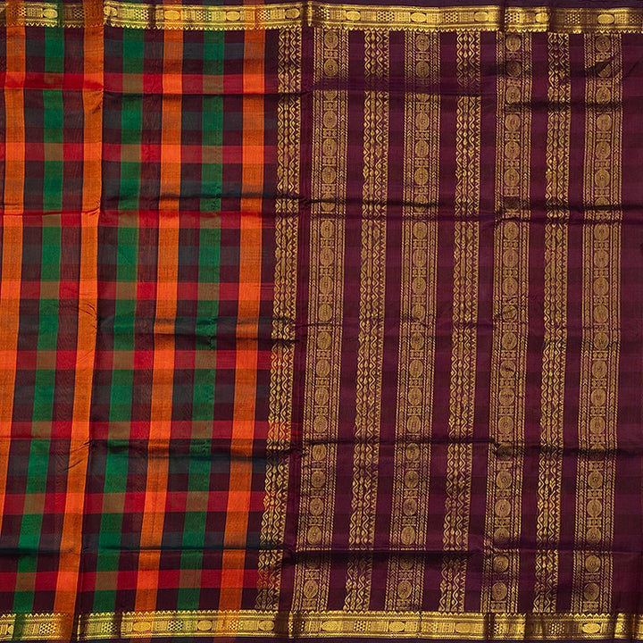 Hayagrivas Multicolour Checks Pure Silk Cotton Saree SSCBF175I5-1