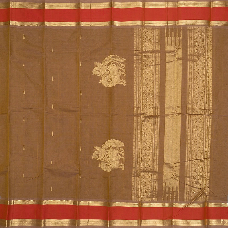 Hayagrivas Khaki Brown Handloom Kanchi Cotton Saree SSCBF177I7-8