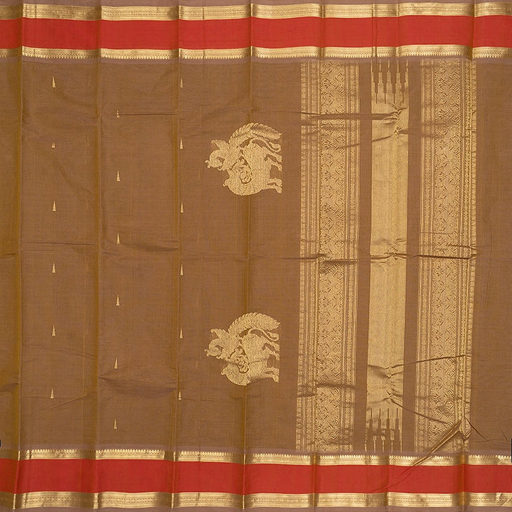 Hayagrivas Khaki Brown Handloom Kanchi Cotton Saree SSCBF177I7-8