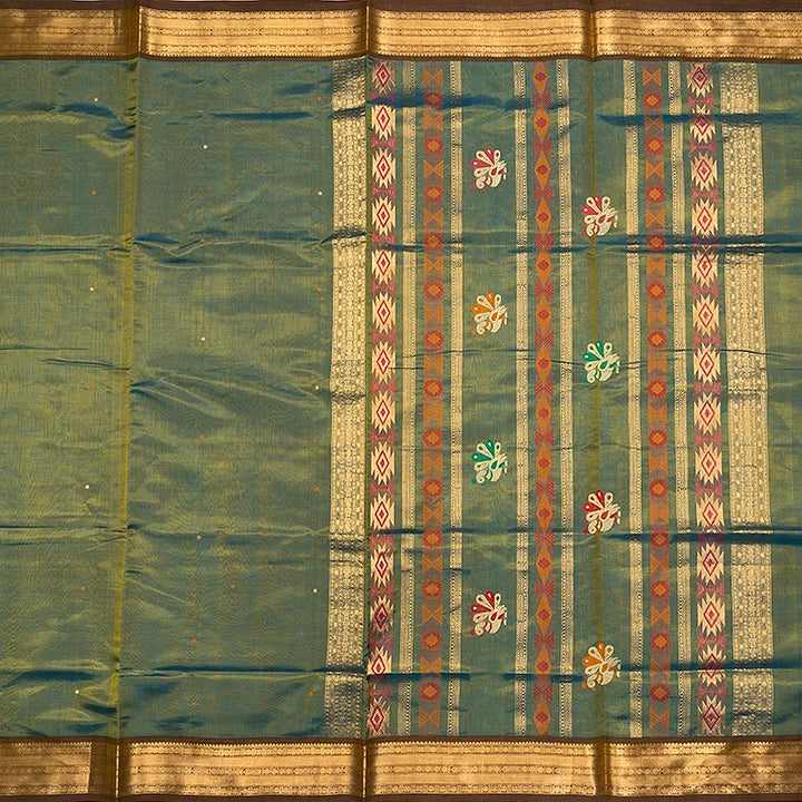 Hayagrivas Metallic Teal Kanchi Silk Cotton Saree SSCBF179I4-5