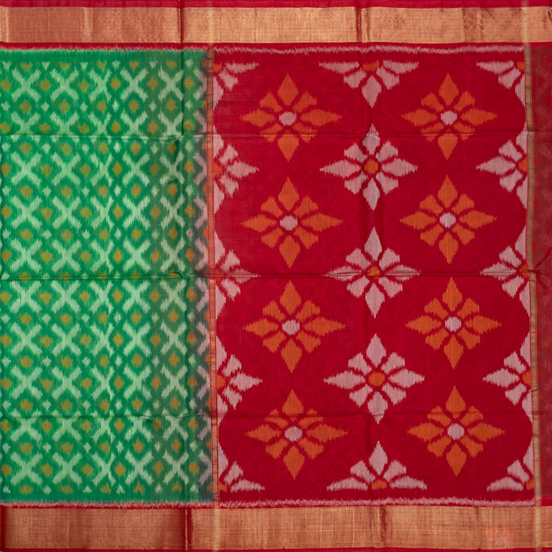 Hayagrivas Parrot Green Ikkat Kora Silk Cotton Saree KBE2149A2-11