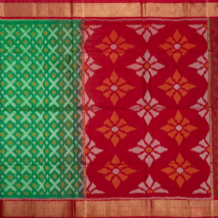 Hayagrivas Parrot Green Ikkat Kora Silk Cotton Saree KBE2149A2-11