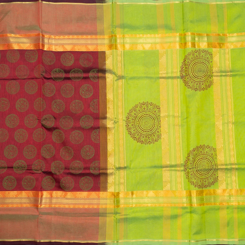 Hayagrivas Dark Maroon Pure Printed Silk Cotton Saree HBF195E4-3