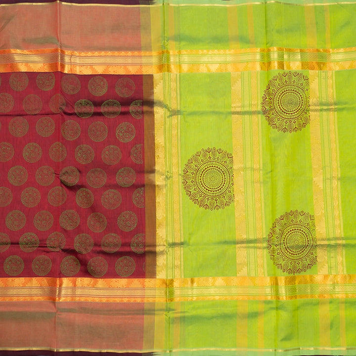 Hayagrivas Dark Maroon Pure Printed Silk Cotton Saree HBF195E4-3