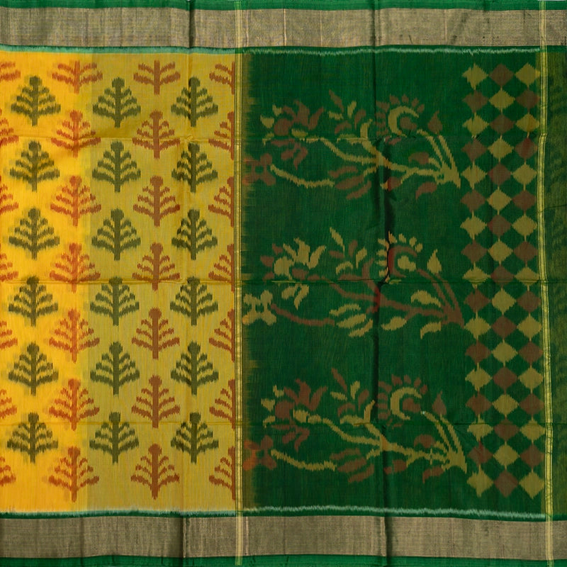 Hayagrivas Yellow Ikkat Kora Silk Cotton Saree KBE2149A2-2