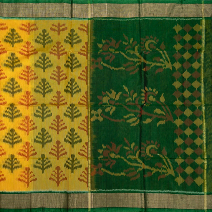 Hayagrivas Yellow Ikkat Kora Silk Cotton Saree KBE2149A2-2