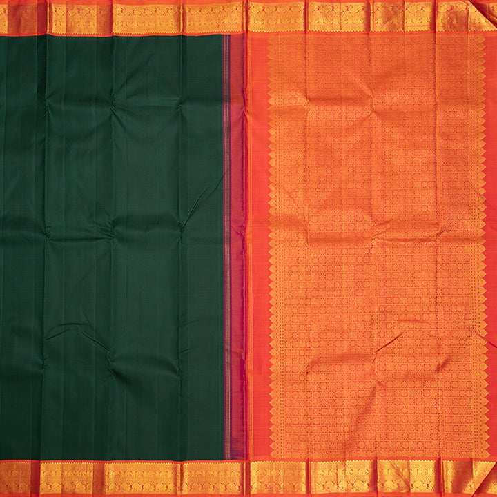 Hayagrivas Handloom Bottle Green Kanjivaram Silk Saree with Orangish-Pink Border KBF307E4-1