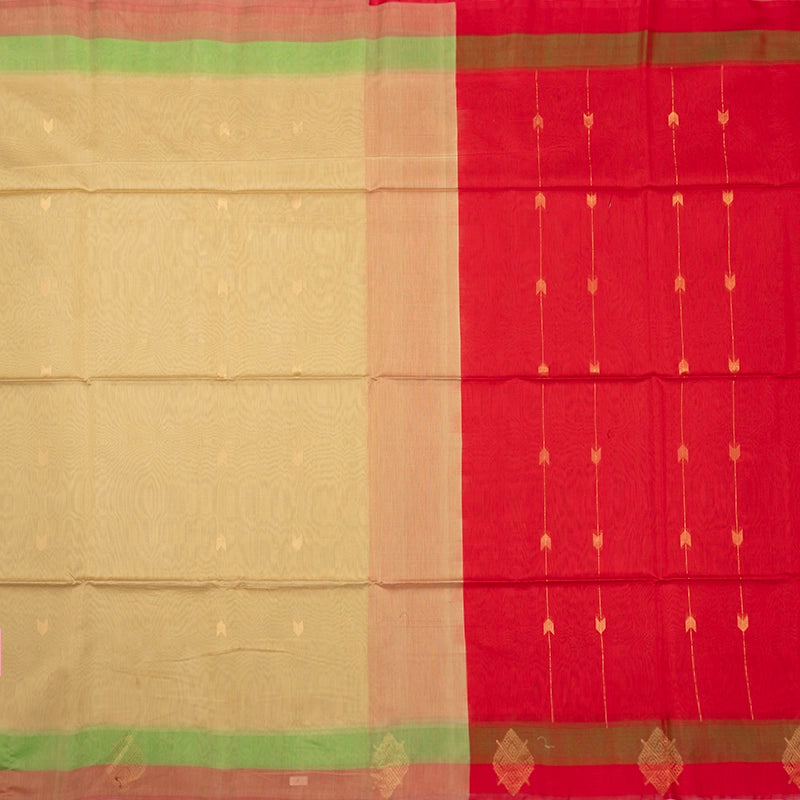Hayagrivas Beige Kora Silk Cotton Saree KSBE92A9-1