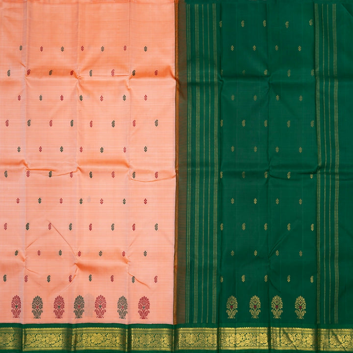 Hayagrivas Peach Orange Pure One-sided border Kanjivaram Silk Saree KBF284F7-1