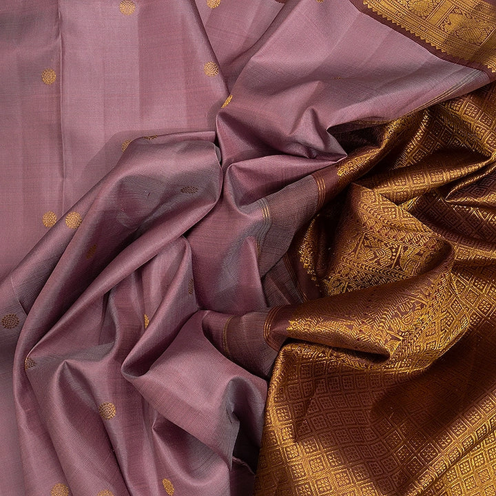 Hayagrivas Handloom Lilac-Pink Kanjivaram Silk Saree with Rosewood Pink Border KBF416F2-1