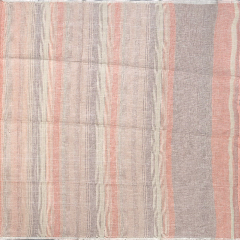 Hayagrivas Lilac & Peach Pink Stripes Handloom Linen Saree KBE2531C4-1