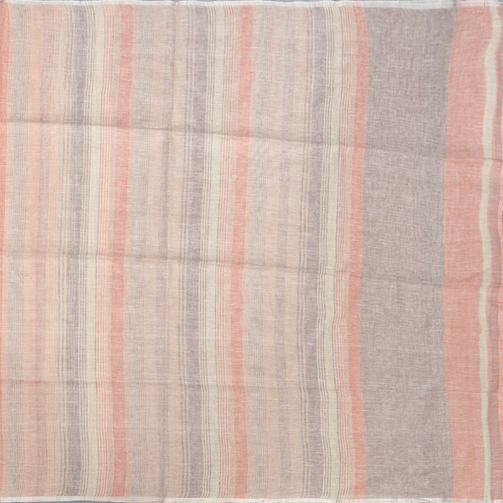 Hayagrivas Lilac & Peach Pink Stripes Handloom Linen Saree KBE2531C4-1