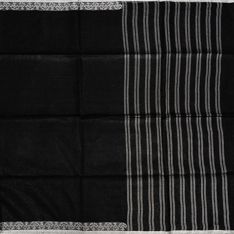 Hayagrivas Black Handloom Linen Saree KSBE147C7-3