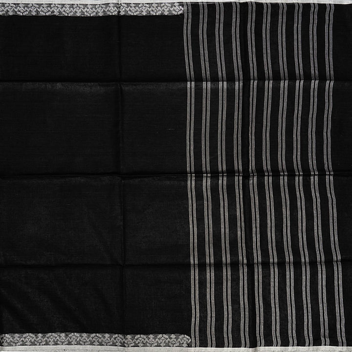 Hayagrivas Black Handloom Linen Saree KSBE147C7-3