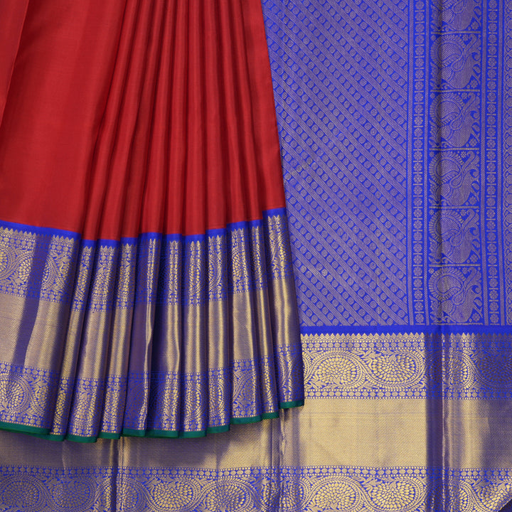 Hayagrivas Handloom Red Kanjivaram Silk Saree with MS Blue Border KBE1886L10-1