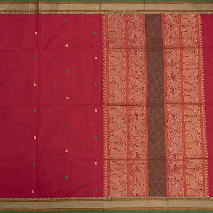 Hayagrivas Tomato Red Handloom Kanchi Cotton Saree SSCBF104F15-1