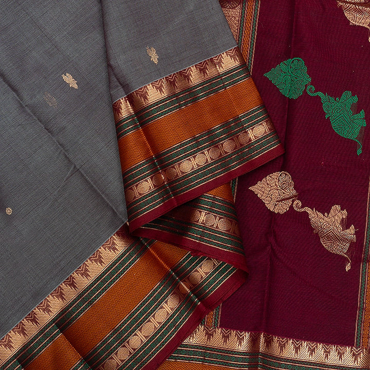 Hayagrivas Grey Handloom Kanchi Cotton Saree SSCBF66E5-2