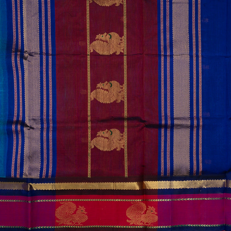 Hayagrivas Teal Blue Pure Silk Cotton Saree SSCBF56E8-3