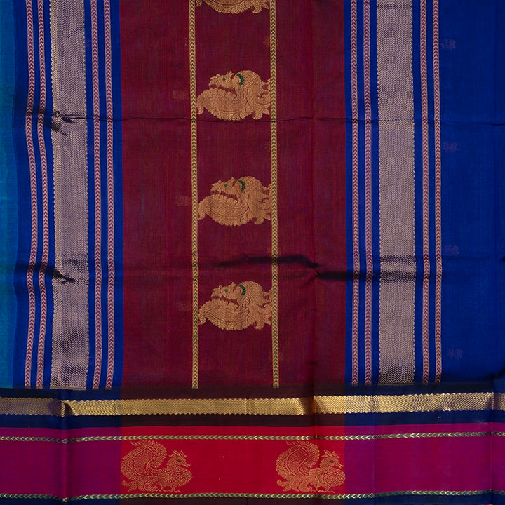 Hayagrivas Teal Blue Pure Silk Cotton Saree SSCBF56E8-3