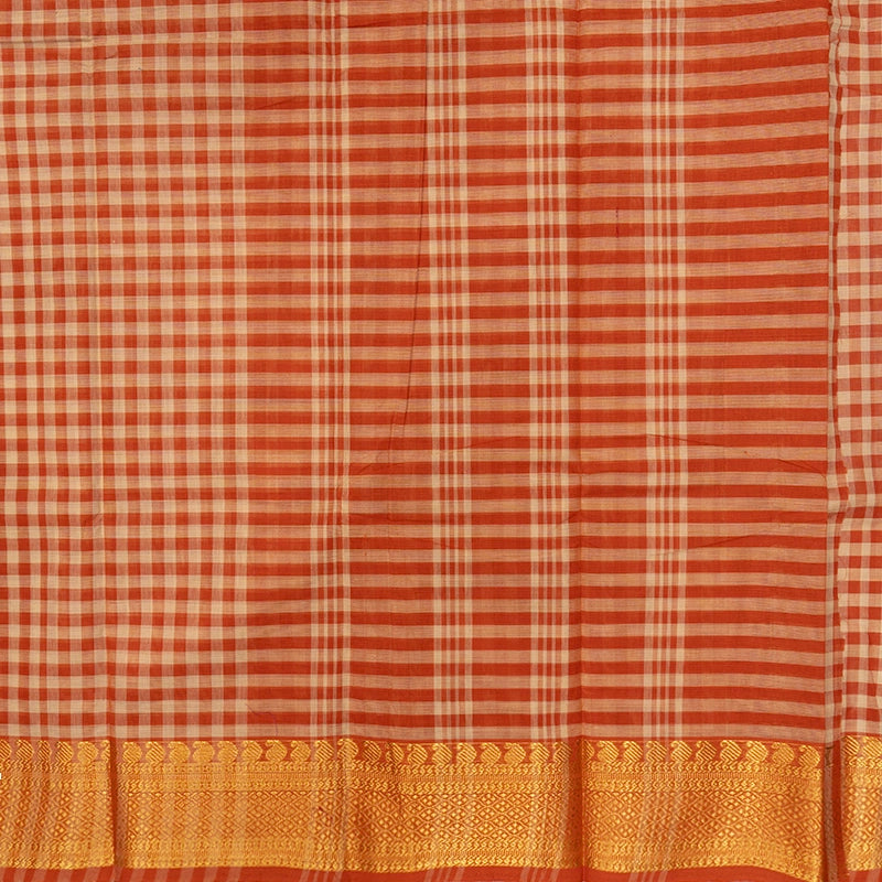 Hayagrivas Orange &amp; Cream Checks Handloom Chettinad Cotton Saree SSCBF134H2-32