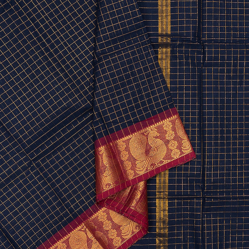 Hayagrivas Navy Blue Handloom Chettinad Cotton Saree SSCBF134H2-37