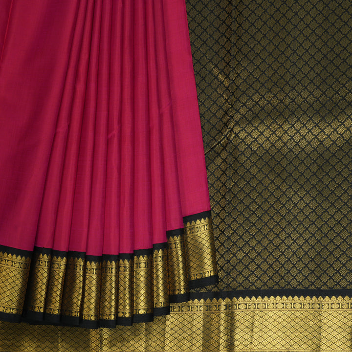 Hayagrivas Handloom Rani Pink Kanjivaram Silk Saree with Black Border KBE978I11-4