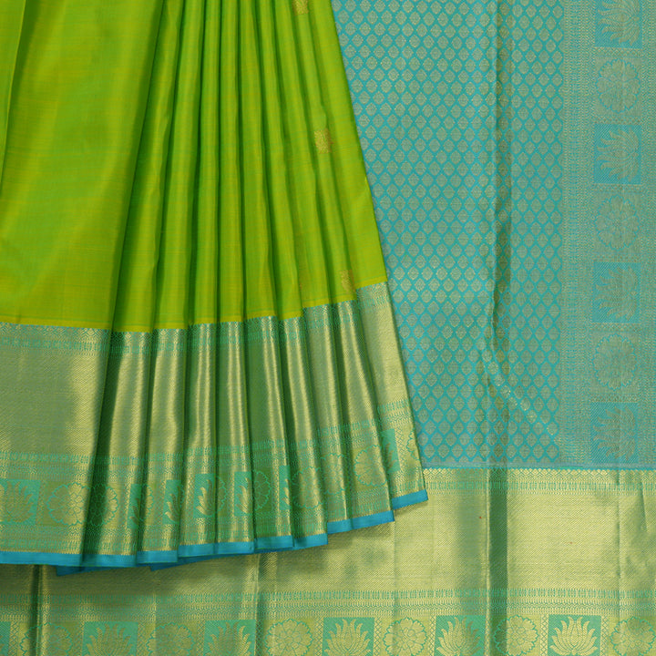 Hayagrivas Handloom Lime Green Kanjivaram Silk Saree with Sky Blue Border KBF24D1-21