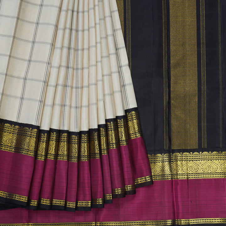 Hayagrivas Handloom Cream Kanjivaram Silk Saree with Black contrast KBE1600K6-2